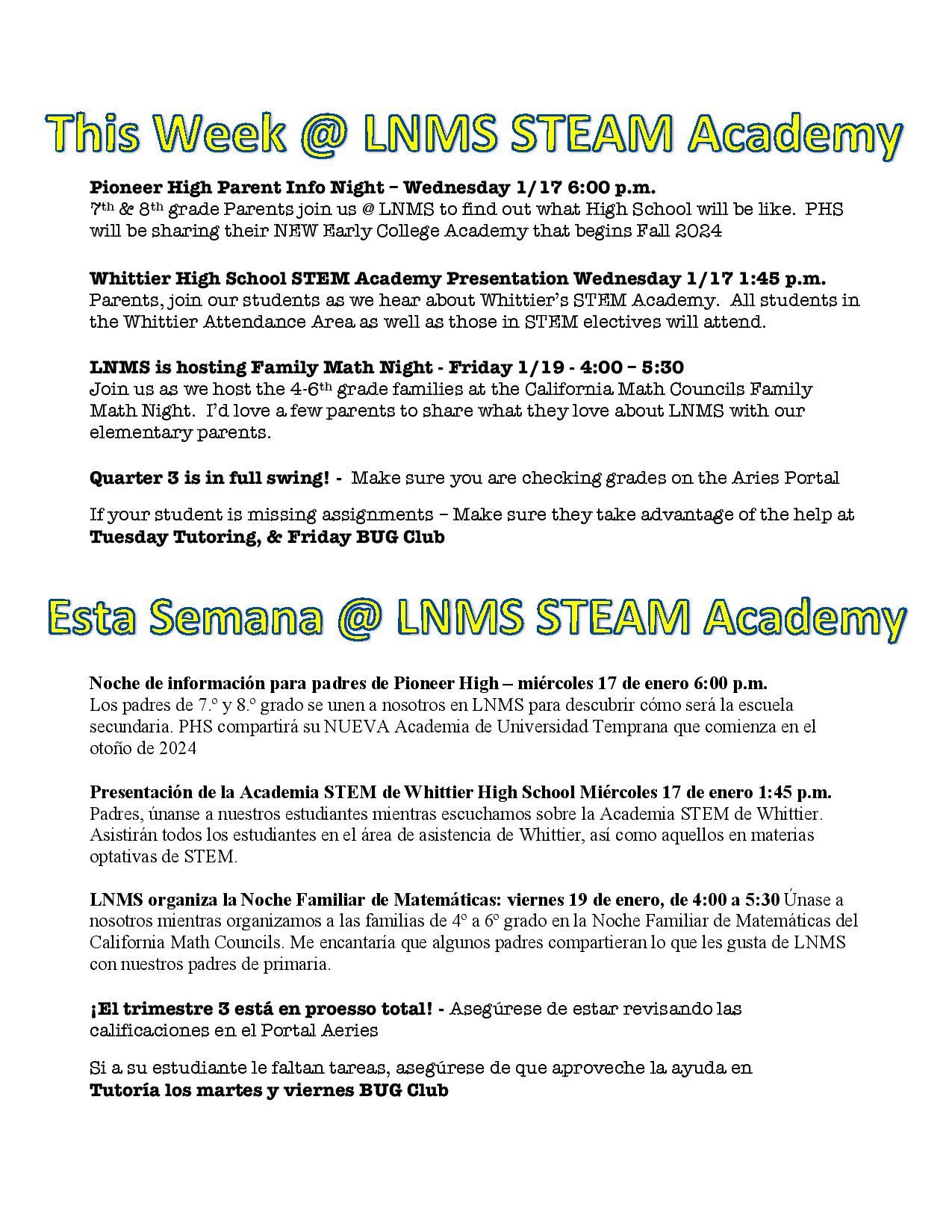 This Week @ LNMS STEAM 1-15-24