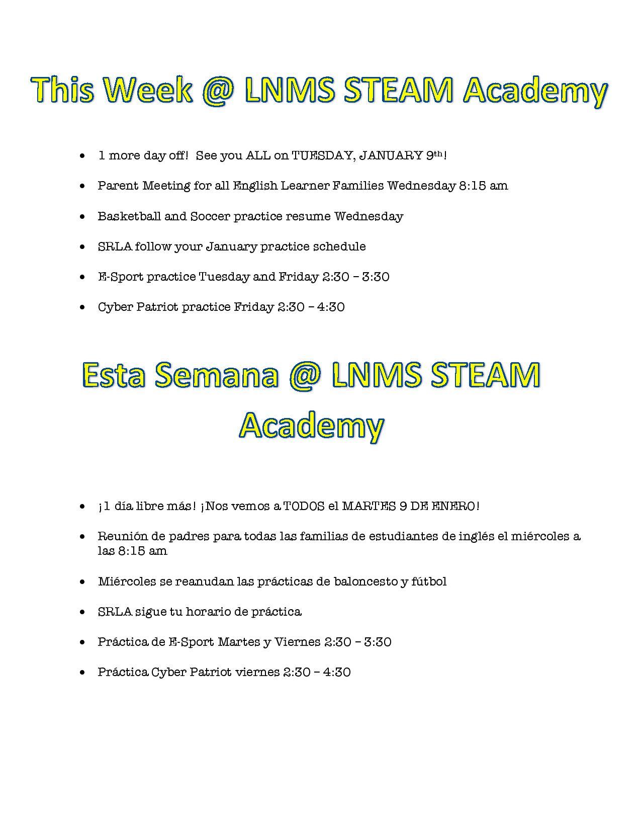 This Week @ LNMS STEAM 1-8-24